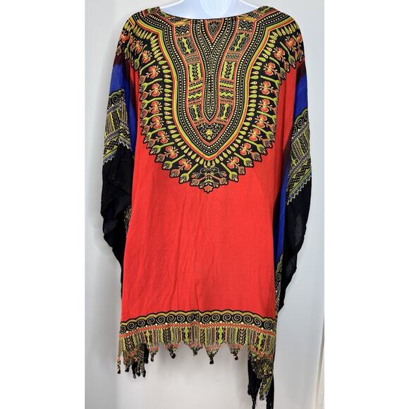 VTG Santé Classics Dashiki Kaftan Tunic Top Multicolor Boho Fringe Hem One Size - Picture 3 of 11